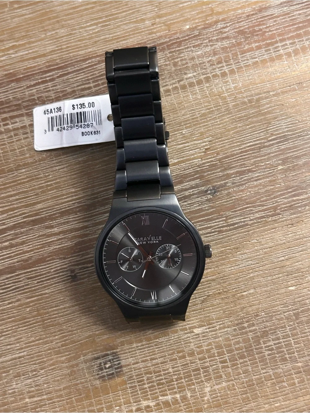 Caravel Black Matte Stainless Steel Dual-Subdial Watch